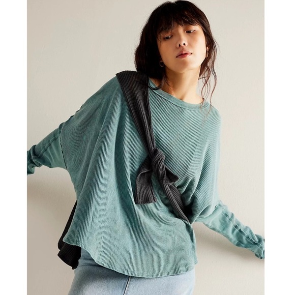 FREE PEOPLE Microphone Drop Thermal - Silver Pine Sz S - Picture 1 of 8